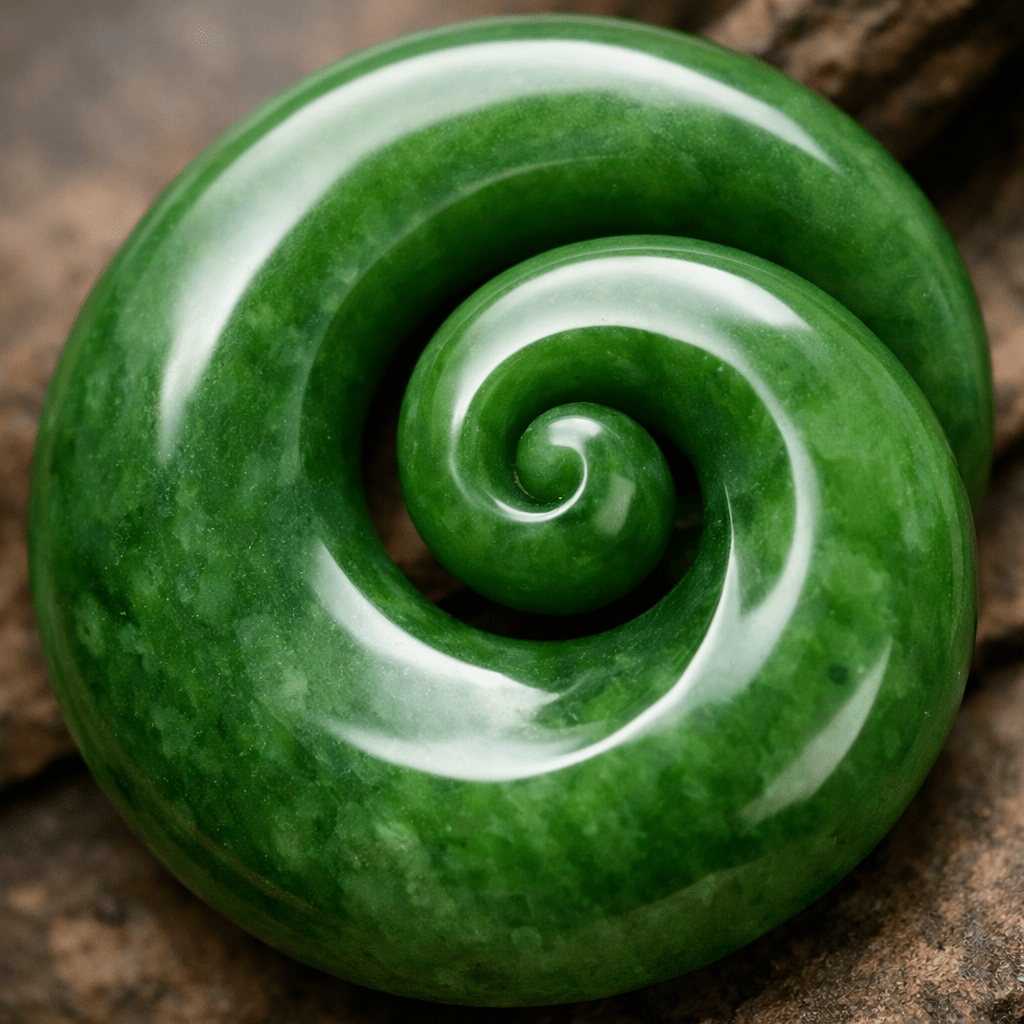 Smoothed greenstone koru close-up